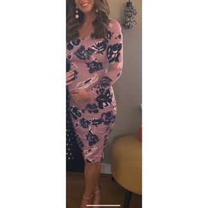 A Pea In The Pod Pink and Navy Maternity Dress